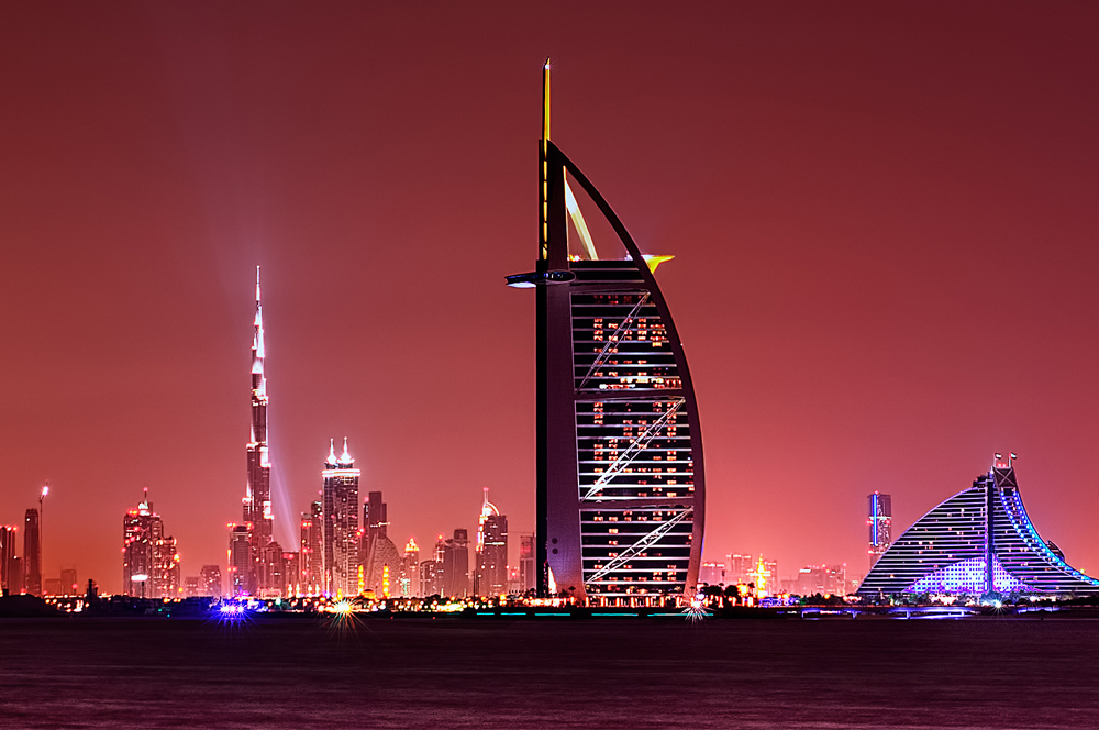 Amazing night dubai downtown skyline with tallest skyscrapers and beautiful sky, Dubai, United Arab Emirates